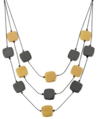 Doing the math with this illusion necklace from Kenneth Cole New York is a fun problem to have. Three rows of hematite- and gold-tone mixed metal square accents adds up to a stylish piece. Approximate length: 16 inches + 3-inch extender. Approximate drop: 2-1/5 inches. Doing the math with this illusion necklace from Kenneth Cole New York is a fun problem to have. Three rows of hematite- and gold-tone mixed metal square accents adds up to a stylish piece. Approximate length: 16 inches + 3-inch extender. Approximate drop: 2-1/5 inches.