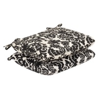 Pillow Perfect Indoor/Outdoor Black/Beige Damask Seat Cushion, Rounded, 2-Pack Pillow Perfect Indoor/Outdoor Black/Beige Damask Seat Cushion, Rounded, 2-Pack