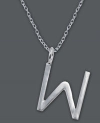 The perfect personalized gift. A polished sterling silver pendant features the letter W with a chic asymmetrical shape. Comes with a matching chain. Approximate length: 18 inches. Approximate drop: 9/10 inch. The perfect personalized gift. A polished sterling silver pendant features the letter W with a chic asymmetrical shape. Comes with a matching chain. Approximate length: 18 inches. Approximate drop: 9/10 inch.