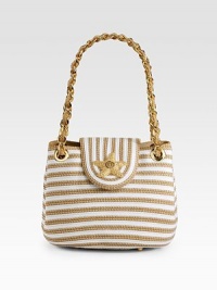 The smallest version of the ever-popular Squishee® shopper has goldtone chain strap and starfish logo emblem. Double shoulder straps, 7 drop Snap closure Inside center divider, side zip and patch pockets, mirror Cotton lining 6½W X 6H X 4D Faux straw Imported The smallest version of the ever-popular Squishee® shopper has goldtone chain strap and starfish logo emblem. Double shoulder straps, 7 drop Snap closure Inside center divider, side zip and patch pockets, mirror Cotton lining 6½W X 6H X 4D Faux straw Imported
