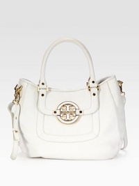 Ultra-fine pebbled leather combines with chic tailoring and classic logo hardware in this versatile top-handle shape. Double top handles, 7 dropAdjustable detachable shoulder strap, 21-23 dropMagnetic snap closureOne outside open pocketProtective metal feetOne inside zip pocketTwo inside open pockets13W X 11H X 4½DImported Ultra-fine pebbled leather combines with chic tailoring and classic logo hardware in this versatile top-handle shape. Double top handles, 7 dropAdjustable detachable shoulder strap, 21-23 dropMagnetic snap closureOne outside open pocketProtective metal feetOne inside zip pocketTwo inside open pockets13W X 11H X 4½DImported