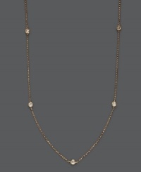 Layer yourself in elusive inches of sparkle. Trio by Effy Collection's stunning necklace features seven stations of round cut, bezel-set diamonds (5/8 ct. t.w.) strung from a delicate 14k rose gold chain. Approximate length: 24 inches. Layer yourself in elusive inches of sparkle. Trio by Effy Collection's stunning necklace features seven stations of round cut, bezel-set diamonds (5/8 ct. t.w.) strung from a delicate 14k rose gold chain. Approximate length: 24 inches.