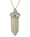 Fashion-forward with fringe. BCBGeneration's necklace is crafted from gold-tone mixed metal with chains of the same creating a dangling display on the pendant. Faceted crystals complete the stunning look. Approximate length: 30 inches. Approximate drop: 3-1/2 inches.