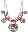 Shapely shades take center stage in this frontal statement necklace from Haskell. Crafted from hematite-tone mixed metal the necklace dazzles with multi-colored beaded accents. Approximate length: 18 inches + 3-inch extender. Approximate drop: 2-3/4 inches.