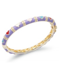 The perfect gift for your little sweetheart. This 18k gold over sterling silver bangle features lavender and multicolored enamel hearts. Bracelet secures with a hinge clasp. Approximate diameter: 2 inches. The perfect gift for your little sweetheart. This 18k gold over sterling silver bangle features lavender and multicolored enamel hearts. Bracelet secures with a hinge clasp. Approximate diameter: 2 inches.