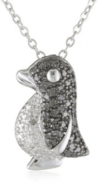 Plated Brass Gunmetal Color Black and White Diamond-Accent Penguin Pendant Necklace, 18 Plated Brass Gunmetal Color Black and White Diamond-Accent Penguin Pendant Necklace, 18