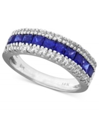 Timeless brilliance from Effy Collection. This 14k white gold ring features round-cut sapphire (1-1/3 ct. t.w.) and round-cut diamond (1/8 ct. t.w.). Timeless brilliance from Effy Collection. This 14k white gold ring features round-cut sapphire (1-1/3 ct. t.w.) and round-cut diamond (1/8 ct. t.w.).