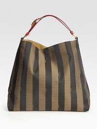 Tailored stripes define this slouchy carryall crafted in sturdy poly-cotton, finished with an adjustable leather strap.Adjustable leather shoulder strap, 5½-6 drop Magnetic snap closure One inside zip pocket Linen lining 15W X 14H X 7D 70% polyester/20% cotton/10% polyurethane Imported Tailored stripes define this slouchy carryall crafted in sturdy poly-cotton, finished with an adjustable leather strap.Adjustable leather shoulder strap, 5½-6 drop Magnetic snap closure One inside zip pocket Linen lining 15W X 14H X 7D 70% polyester/20% cotton/10% polyurethane Imported