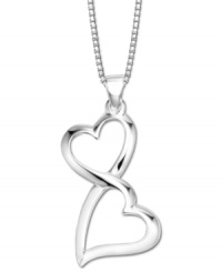 The perfect personalized gift for the person you adore. This polished double heart pendant features sterling silver. Approximate length: 18 inches. Approximate drop: 1-1/3 inches. The perfect personalized gift for the person you adore. This polished double heart pendant features sterling silver. Approximate length: 18 inches. Approximate drop: 1-1/3 inches.