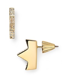 A little bit edgy, a little bit glam, these shimmering Rebecca Minkoff stud earrings showcase brilliant Swarovski crystals in gold plated setting. A little bit edgy, a little bit glam, these shimmering Rebecca Minkoff stud earrings showcase brilliant Swarovski crystals in gold plated setting.