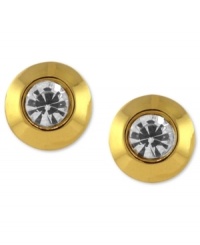 Subtle sparkle is all you need. Vince Camuto's stud earrings feature a golden design with small crystal accents at the center. Crafted in gold tone mixed metal. Approximate diameter: 1/2 inch. Subtle sparkle is all you need. Vince Camuto's stud earrings feature a golden design with small crystal accents at the center. Crafted in gold tone mixed metal. Approximate diameter: 1/2 inch.