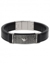 Emporio Armani EGS1417 Men's Black Leather and Silver Tone Stainless Steel Bracelet Jewelry
