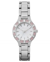 Add some shimmering heat to your style with this hot pink crystal-accented watch from DKNY. Add some shimmering heat to your style with this hot pink crystal-accented watch from DKNY.