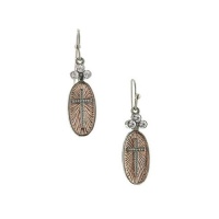 Oval Rose Gold and Silver Tone Cross Earrings