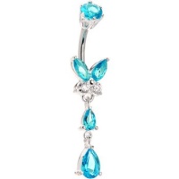 Sterling Silver 925 Aqua Cubic Zirconia Teardrop Butterfly Belly Ring Sterling Silver 925 Aqua Cubic Zirconia Teardrop Butterfly Belly Ring