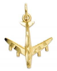 The perfect addition for the jet setter on the go! This intricate 3-dimensional charm features an airplane crafted in 14k gold. Chain not included. Approximate length: 8/10 inch. Approximate width: 6/10 inch. The perfect addition for the jet setter on the go! This intricate 3-dimensional charm features an airplane crafted in 14k gold. Chain not included. Approximate length: 8/10 inch. Approximate width: 6/10 inch.