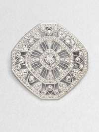 A lacy medallion formed of radiant crystals and cubic zirconia stones twinkles every which way.Crystal and cubic zirconiaRhodium platingDiameter, about 1¾Pin backImported A lacy medallion formed of radiant crystals and cubic zirconia stones twinkles every which way.Crystal and cubic zirconiaRhodium platingDiameter, about 1¾Pin backImported