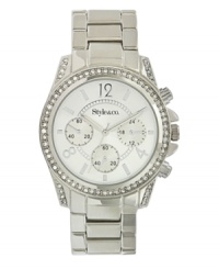 There's always a reason to sparkle. Watch by Style&co. crafted of silver tone mixed metal bracelet and round case. Bezel embellished with crystal accents. Silver tone dial features applied numerals and stick indices, three multifunctional subdials, three hands and logo. Quartz movement. Splash resistant. Two-year limited warranty. There's always a reason to sparkle. Watch by Style&co. crafted of silver tone mixed metal bracelet and round case. Bezel embellished with crystal accents. Silver tone dial features applied numerals and stick indices, three multifunctional subdials, three hands and logo. Quartz movement. Splash resistant. Two-year limited warranty.