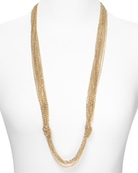 Aqua's knotted necklace will give every look an instant shot of edgy texture, accented by dramatic multi chain links. Wear it to adorn a downtown look. Aqua's knotted necklace will give every look an instant shot of edgy texture, accented by dramatic multi chain links. Wear it to adorn a downtown look.