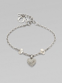Be brilliant with this dazzling crystal encrusted heart charm on a logo accented link chain. Palladium platedCrystalsLength, about 6Spring ring closureImported Be brilliant with this dazzling crystal encrusted heart charm on a logo accented link chain. Palladium platedCrystalsLength, about 6Spring ring closureImported