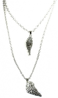 City Gypsies Gorgeous Large Ice Crystal Covered Double Angel Wings Necklace Set Silver Tone City Gypsies Gorgeous Large Ice Crystal Covered Double Angel Wings Necklace Set Silver Tone