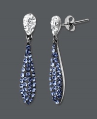 A cool splash of shimmer does just the trick. Kaleidoscope's elegant earrings feature a teardrop-shaped design accentuated by blue and clear crystals with Swarovski elements. Crafted in sterling silver. Approximate drop: 1 inch. A cool splash of shimmer does just the trick. Kaleidoscope's elegant earrings feature a teardrop-shaped design accentuated by blue and clear crystals with Swarovski elements. Crafted in sterling silver. Approximate drop: 1 inch.