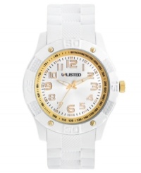 Keep your fashion fresh with this white-out watch with golden accents, by Unlisted. Keep your fashion fresh with this white-out watch with golden accents, by Unlisted.