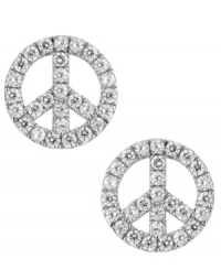 Give peace a chance with these sparkly earrings from CRISLU. These studs feature a peace sign shape decorated with hand-cut cubic zirconias (1/4 ct. t.w.). Set in platinum over sterling silver. Nickel-free. Approximate drop: 1/4 inch. Give peace a chance with these sparkly earrings from CRISLU. These studs feature a peace sign shape decorated with hand-cut cubic zirconias (1/4 ct. t.w.). Set in platinum over sterling silver. Nickel-free. Approximate drop: 1/4 inch.