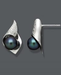Polished to perfection. Unique dyed black cultured freshwater pearls (7-8 mm) make an exotic statement in these diamond-accented sterling silver stud earrings. Approximate diameter: 7/8 inch. Polished to perfection. Unique dyed black cultured freshwater pearls (7-8 mm) make an exotic statement in these diamond-accented sterling silver stud earrings. Approximate diameter: 7/8 inch.