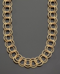 Add zest to any look with this fabulous textured round-link goldtone metal necklace. Length measures 38 inches. Add zest to any look with this fabulous textured round-link goldtone metal necklace. Length measures 38 inches.