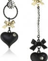 Betsey Johnson Mismatch Black Bubble Heart and Gold Bow Drop Earrings