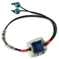 Painted Blue Oriental Stamp With Fine Gold Detail - Silver Rings And Aqua Green Beads - Rectangular Gray Musk Hand Made Ceramic - Black Adjustable Bracelet Painted Blue Oriental Stamp With Fine Gold Detail - Silver Rings And Aqua Green Beads - Rectangular Gray Musk Hand Made Ceramic - Black Adjustable Bracelet