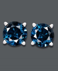 Add elegance with diamonds of a different shade. These unique stud earrings feature round-cut blue diamonds (1/2 ct. t.w.) set in 14k white gold. Approximate diameter: 4 mm. Add elegance with diamonds of a different shade. These unique stud earrings feature round-cut blue diamonds (1/2 ct. t.w.) set in 14k white gold. Approximate diameter: 4 mm.
