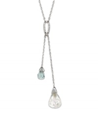 Double up on stylish sophistication with Swarovski's crystal drop pendant. Necklace crafted in silver tone mixed metal with clear and blue drops. Approximate length: 14 inches. Approximate drop: 2-1/2 inches. Double up on stylish sophistication with Swarovski's crystal drop pendant. Necklace crafted in silver tone mixed metal with clear and blue drops. Approximate length: 14 inches. Approximate drop: 2-1/2 inches.