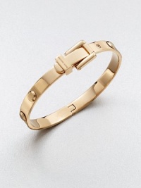 A shiny, riveted style with a hinged, logo accented buckle closure. SteelDiameter, about 2.48Hinged buckle closureMade in China A shiny, riveted style with a hinged, logo accented buckle closure. SteelDiameter, about 2.48Hinged buckle closureMade in China