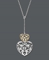 Explore the intricacies of the heart. Giani Bernini's stunning double heart y-shaped pendant features beautiful filigree detailing crafted from sterling silver and 24k gold over sterling silver. Approximate length: 16 inches + 2-inch extender. Approximate drop: 1-1/4 inches.