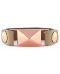 Shape up! A trendy pyramid and snap closure in rose-gold tone mixed metal create a geometrically-chic look on BCBGeneration's cream PVC wrap bracelet. Approximate length: 8 inches.