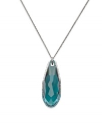 With a crystal pendant that's the color of the Caribbean Sea, Swarovski's aqua crystal drop necklace will transport you to a tropical vacation whenever you wear it! Made in ruthenium tone mixed metal. Approximate length: 19 inches. Approximate drop: 1 inch. With a crystal pendant that's the color of the Caribbean Sea, Swarovski's aqua crystal drop necklace will transport you to a tropical vacation whenever you wear it! Made in ruthenium tone mixed metal. Approximate length: 19 inches. Approximate drop: 1 inch.