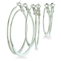 Chic Set of Three Flat Hoop Earrings ( Small, Medium and Large) Chic Set of Three Flat Hoop Earrings ( Small, Medium and Large)