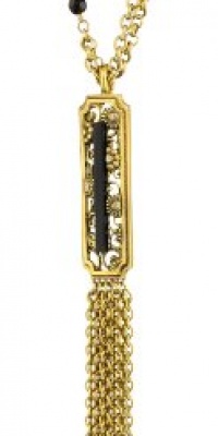 T Tahari Gold Tone with Black Resin and Crystal Tassel Pendant Necklace T Tahari Gold Tone with Black Resin and Crystal Tassel Pendant Necklace
