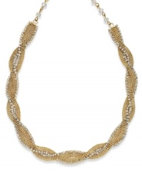 A hint of luxury. Alfani's luminous necklace combines woven chains and crystals for an evening-perfect effect. Set in gold tone mixed metal. Approximate length: 17-1/2 inches + 2-inch extender.