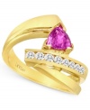 Postmodern panache. Le Vian's bypass ring, crafted from 14k gold, features a stunning trilliant-cut pink sapphire (3/4 ct. t.w.) and round-cut diamonds (1/3 ct. t.w.) for a fashion-forward look. Size 7.