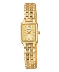 Goldtone bracelet and dial combine for a classically luxe look. Dial features logo, stick indices and stylized numerals at twelve o'clock and three o'clock. Water resistant up to 30 meters. 16mm. Goldtone bracelet and dial combine for a classically luxe look. Dial features logo, stick indices and stylized numerals at twelve o'clock and three o'clock. Water resistant up to 30 meters. 16mm.