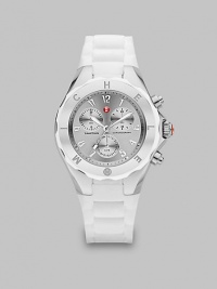 From the Tahitian Jelly Bean Collection. This technical timepiece features a sleek stainless steel case with a sporty silicone strap. Swiss quartz movementWater resistant to 5 ATMRound stainless steel case, 40mm (1.5) Sunray logo bezelStainless steel chronograph dialNumeric hour markersDate sub-dialSecond hand White silicone strapImported From the Tahitian Jelly Bean Collection. This technical timepiece features a sleek stainless steel case with a sporty silicone strap. Swiss quartz movementWater resistant to 5 ATMRound stainless steel case, 40mm (1.5) Sunray logo bezelStainless steel chronograph dialNumeric hour markersDate sub-dialSecond hand White silicone strapImported