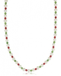 Green and Red Swarovski Elements and White Freshwater Pearl with Sterling Silver Clasp Necklace, 18 Green and Red Swarovski Elements and White Freshwater Pearl with Sterling Silver Clasp Necklace, 18