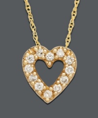 Liven up your love with this sparkling diamond heart necklace. Small heart pendant features round-cut diamond (1/8 ct. t.w.) set in 14k gold. Approximate length: 18 inches. Approximate drop: 1/4 inch. Liven up your love with this sparkling diamond heart necklace. Small heart pendant features round-cut diamond (1/8 ct. t.w.) set in 14k gold. Approximate length: 18 inches. Approximate drop: 1/4 inch.
