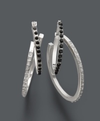 Striking contrast. Sweet sparkle combines with black and white diamond accents in these luxe hoop earrings. Crafted in 14k white gold. Approximate diameter: 1-1/16 inches. Striking contrast. Sweet sparkle combines with black and white diamond accents in these luxe hoop earrings. Crafted in 14k white gold. Approximate diameter: 1-1/16 inches.