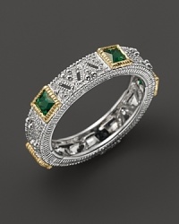 Judith Ripka Sterling Silver and 18K Gold Estate Band Ring with Green Quartz Judith Ripka Sterling Silver and 18K Gold Estate Band Ring with Green Quartz