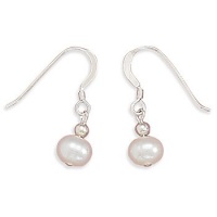 White Cultured Freshwater Pearl Earrings on Sterling Silver French Wire