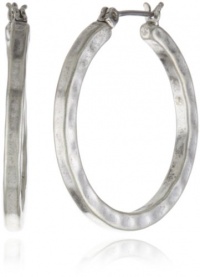 Lucky Brand Silver-Tone Small Hammered Round Hoop Earrings